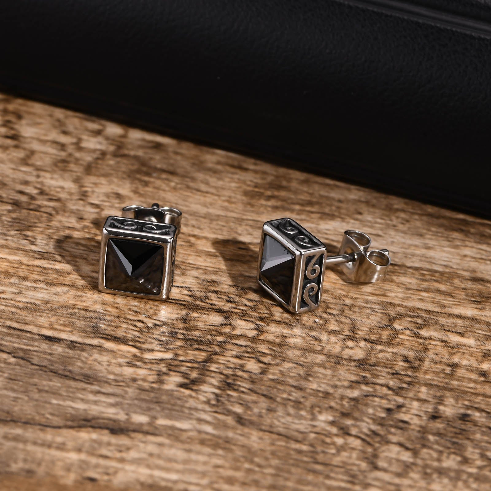 Black Onyx Pyramid Stud Earrings